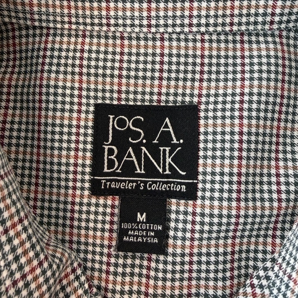 Jos A Bank Travelers Collection Cotton Houndstooth Plaid Shirt Men’s M LongSlv - Picture 3 of 6